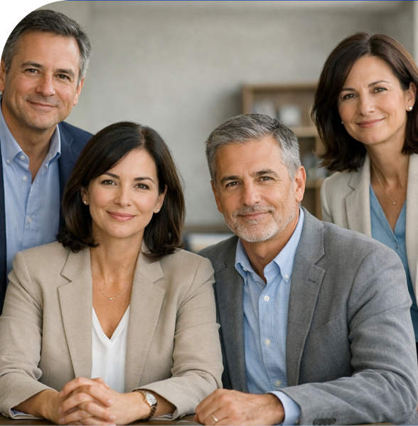 Pareja usando una laptop y sonriendo